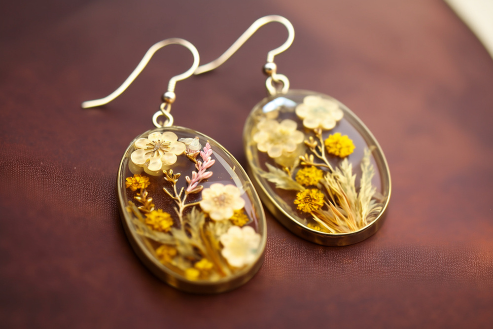 beautiful flower painting resin earrings
